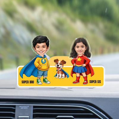 Personalized Superhero Theme Bobblehead Caricature Custom with Face Cutout Birthday Return Gift for Brother Sister & Sibling Battery Powered Moving Head Feature